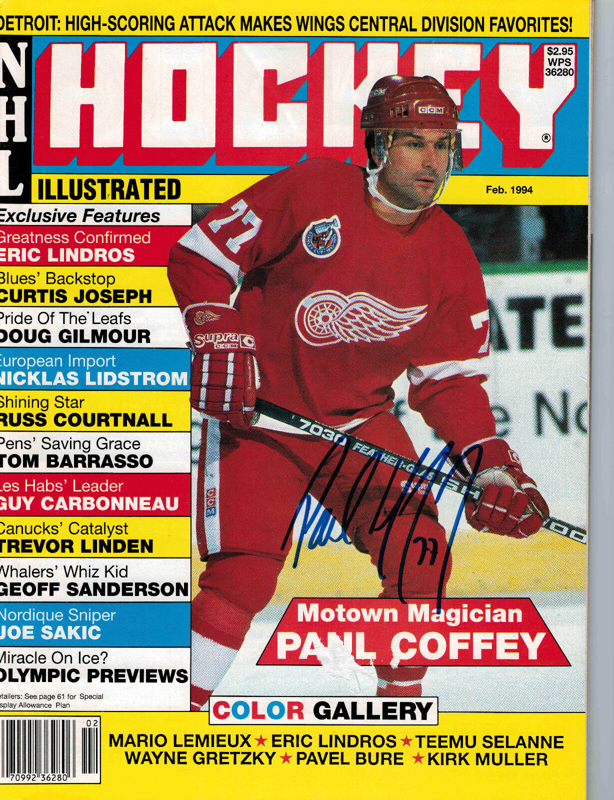 Paul Coffey SIGNED Hockey Illustrated Feb. 1994- Detroit Red Wings