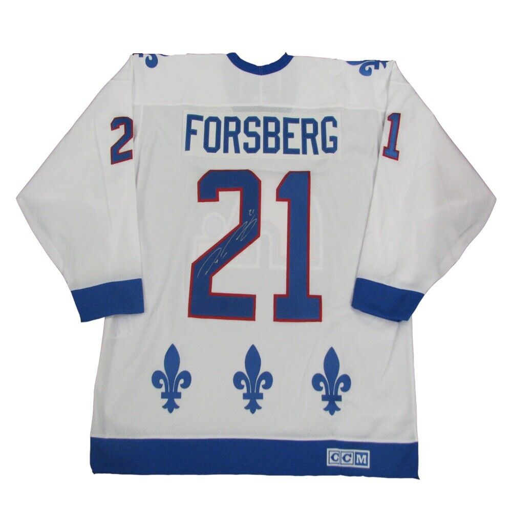 PETER FORSBERG Signed Quebec Nordiques White CCM Jersey w/ HOF Inscription