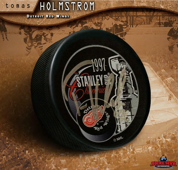 TOMAS HOLMSTROM Signed 1997 Stanley Cup Champions Puck - Detroit Red Wings
