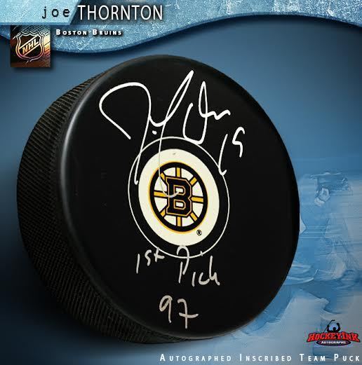 JOE THORNTON Signed Boston Bruins Puck Inscribed "1st Pick 97" - San Jose Sharks
