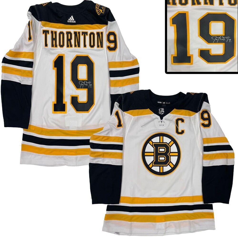 JOE THORNTON Signed Boston Bruins White Adidas PRO Jersey