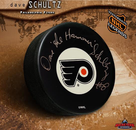 DAVE "THE HAMMER" SCHULTZ Signed & Inscribed Philadelphia Flyers Puck