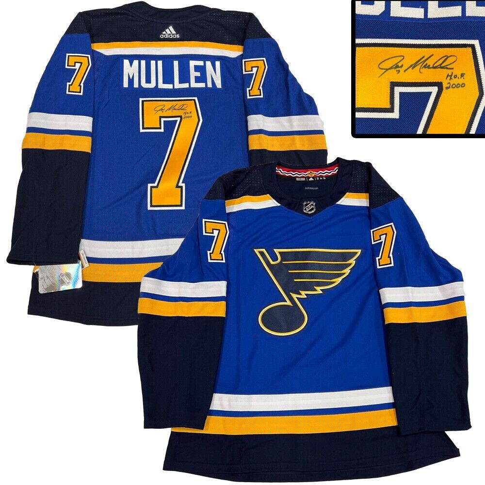 JOE MULLEN Signed St Louis Blues Blue Adidas PRO Jersey - HOF 2000