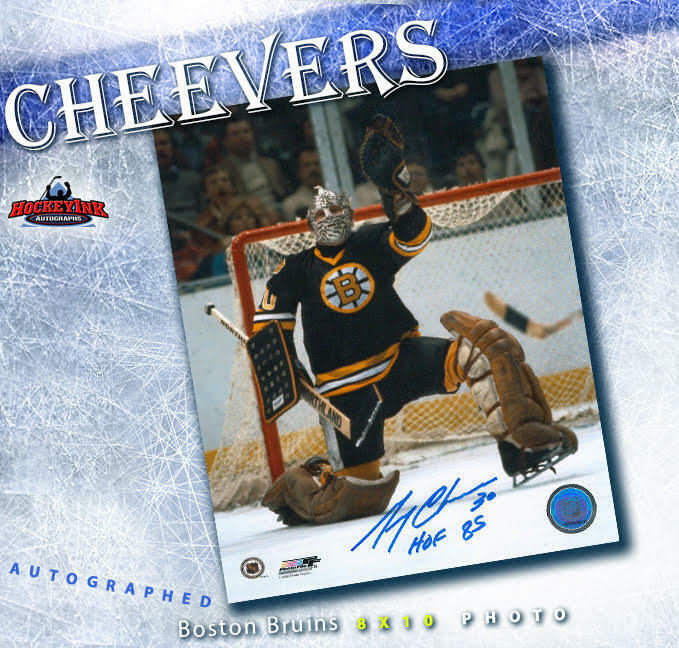 GERRY CHEEVERS Signed Boston Bruins 8 x 10 Photo w/ HoF Inscription - 70450