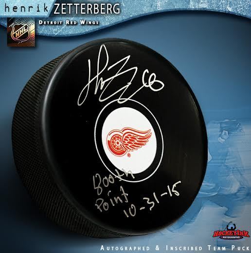 HENRIK ZETTERBERG Signed Detroit Red Wings Puck Inscribed "800th Point 10-31-15"