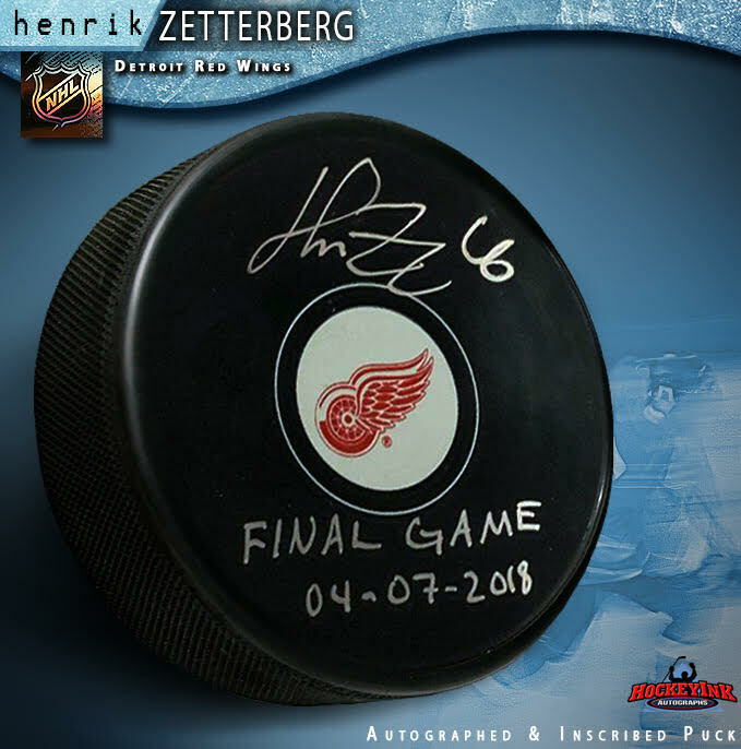 HENRIK ZETTERBERG Signed Detroit Red Wings Puck Inscribed- Final Game 04-07-2018