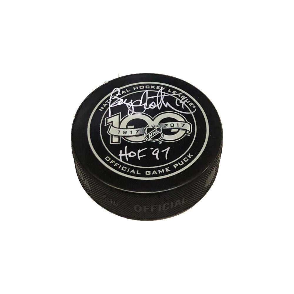 BRYAN TROTTIER Signed NHL 100 Official Game Puck - HOF 97 - New York Islanders