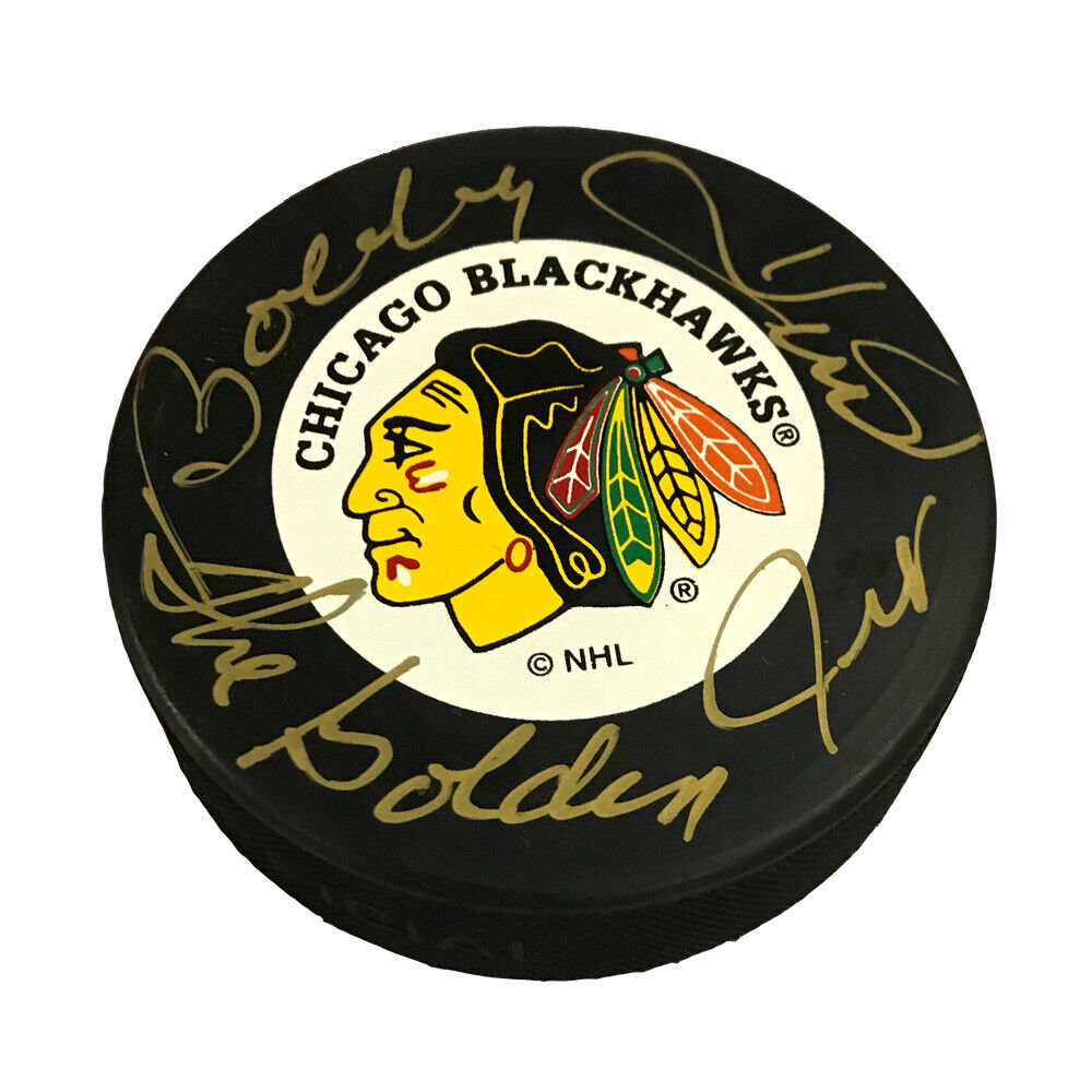 BOBBY HULL Signed Chicago Blackhawks (BIG INDIAN HEAD, W/GOLDEN JET INSC)