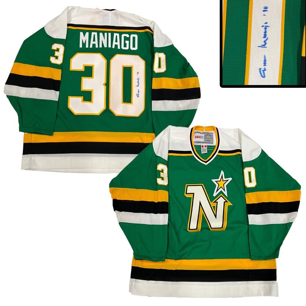 CESARE MANIAGO Signed Minnesota North Stars Green CCM Jersey