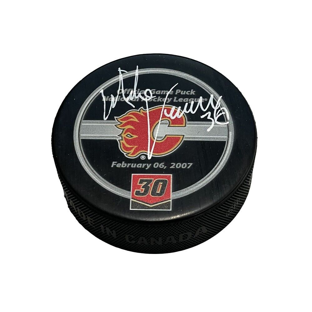 MIKE VERNON Signed Jersey Retirement Night Official Game Puck - Calgary Flames