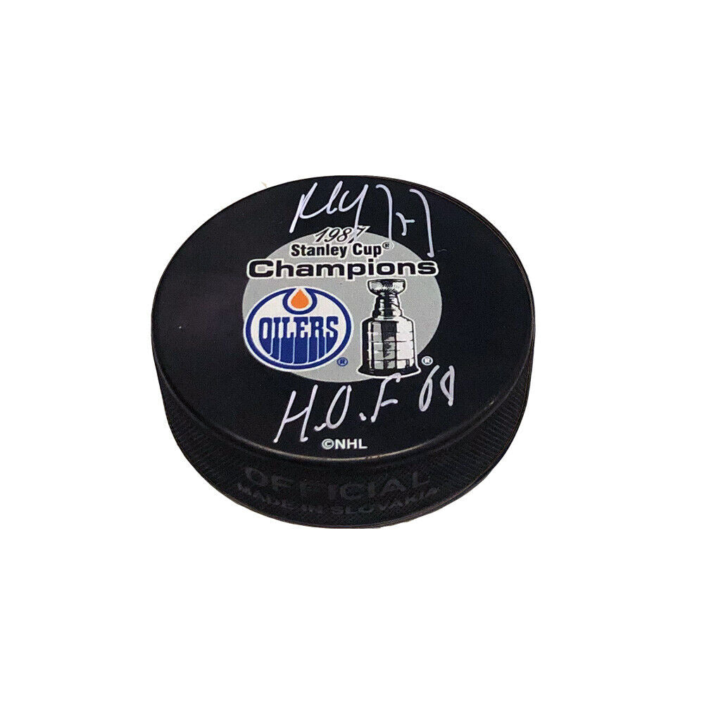 PAUL COFFEY Signed Edmonton Oilers 1987 Stanley Cup Champions Puck - HOF 04