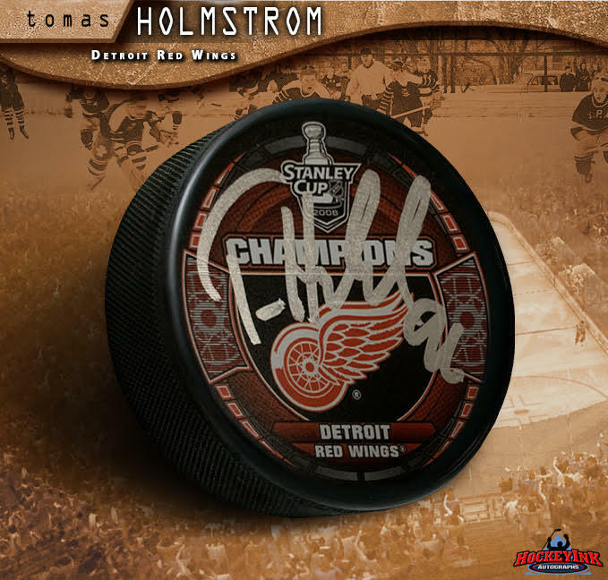 TOMAS HOLMSTROM Signed 2008 Stanley Cup Champions Puck - Detroit Red Wings