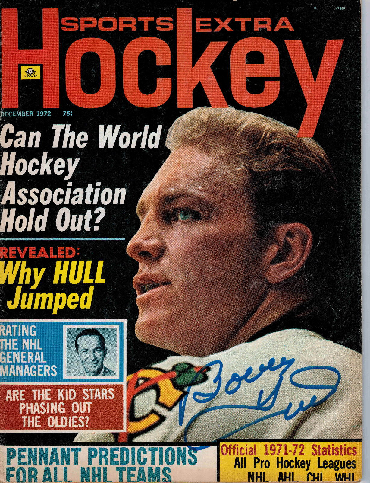 Bobby Hull SIGNED Sports Extra Hockey Magazine Dec. 1972 - Chicago Blackhawks
