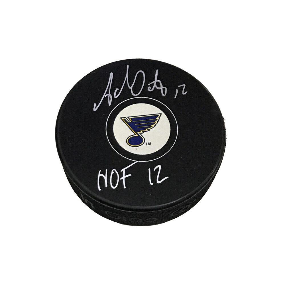 ADAM OATES Signed St Louis Blues Puck - HOF 12