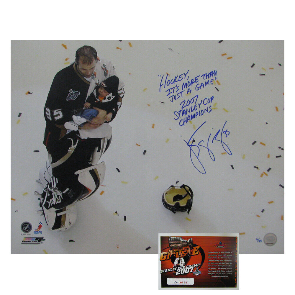 JEAN-SEBASTIEN GIGUERE Signed & Inscribed Anaheim Ducks 2007 Cup Champs - 79005