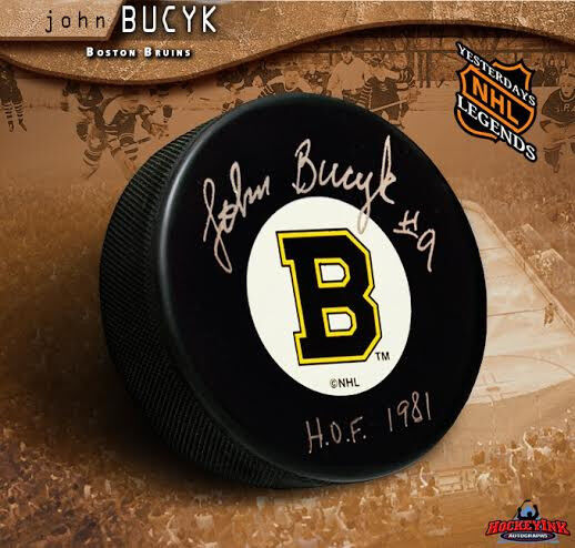 JOHNNY BUCYK Signed Boston Bruins Original Six Puck w/ Hall of Fame Inscription