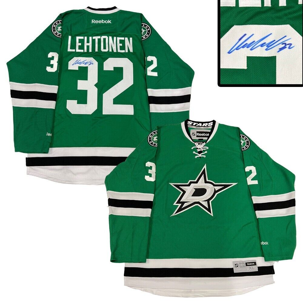 KARI LEHTONEN Signed Dallas Stars Green Reebok Jersey