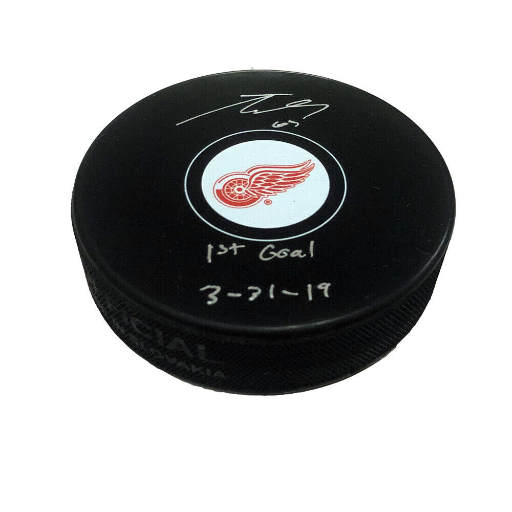 TARO HIROSE Signed Detroit Red Wings Puck - 1st Goal 3-31-19