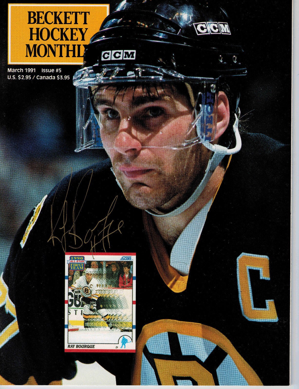 Ray Bourque SIGNED Beckett Hockey Monthly March 1991 Issue #5- Boston Bruins