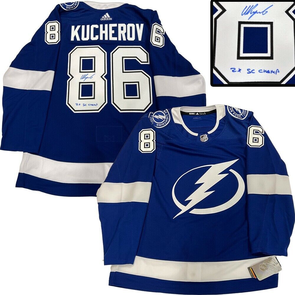 Nikita Kucherov Signed Tampa Lightning Blue Adidas PRO Jersey - 2x SC Champ