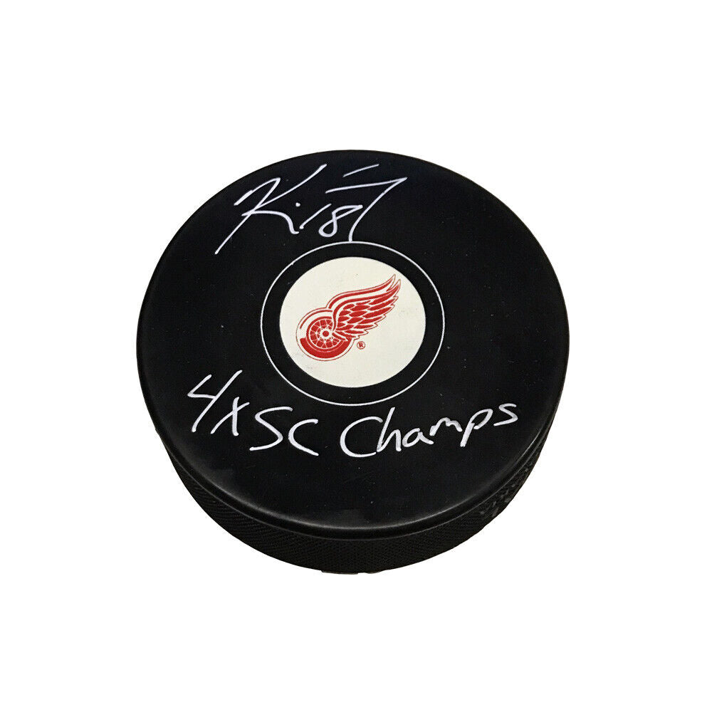 KIRK MALTBY Signed Detroit Red Wings with 4x SC Champs Inscription Puck