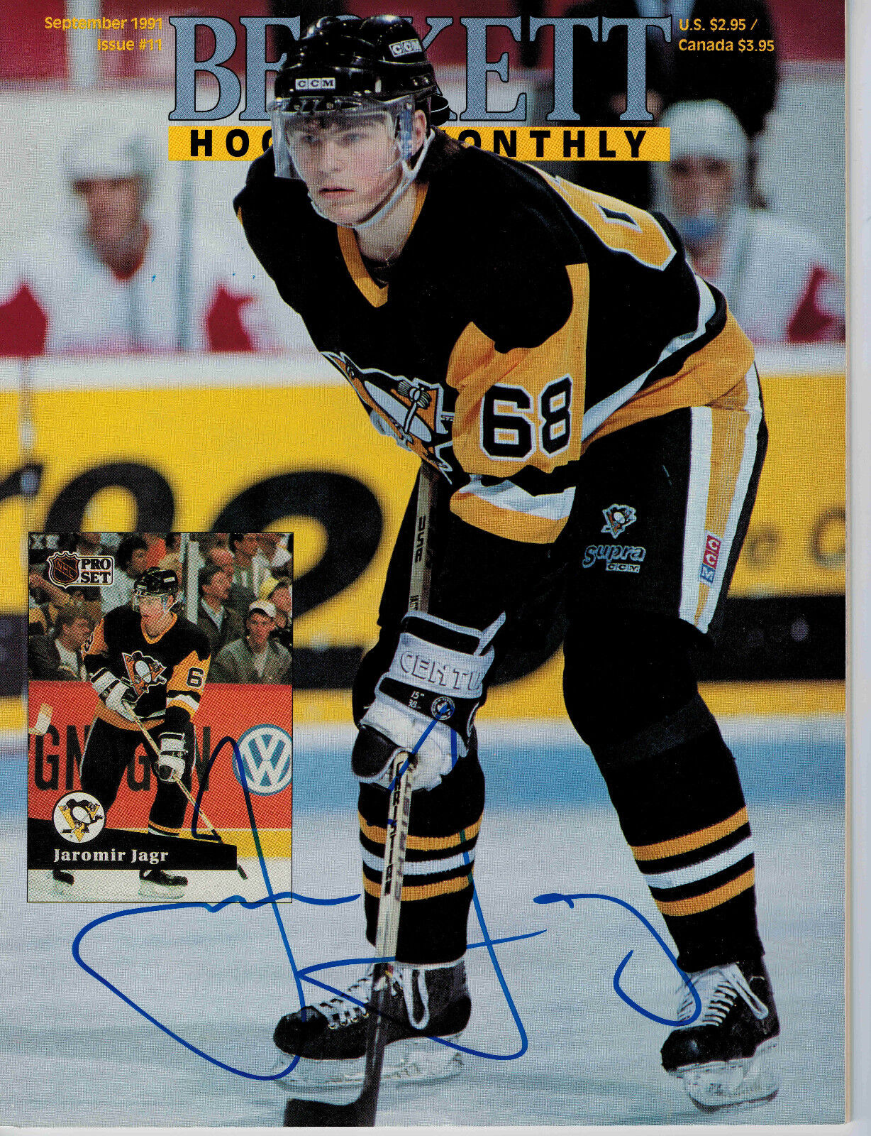 Jaromir Jagr SIGNED Beckett Hockey Monthly September 1991 Issue #11- Penguins
