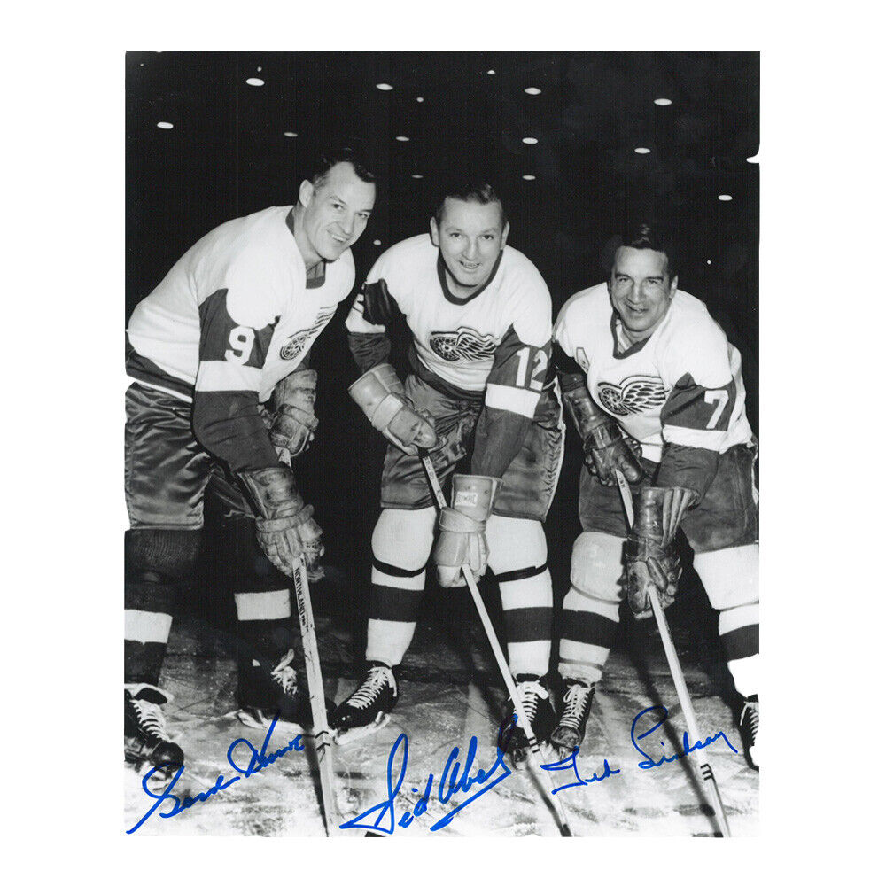 GORDIE HOWE, SID ABEL, and TED LINDSAY Signed 16 X 20 Photo - 79154