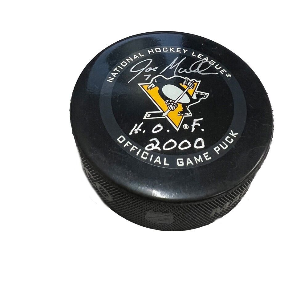 JOE MULLEN Signed Pittsburgh Penguins Official Game Puck - HOF 2000