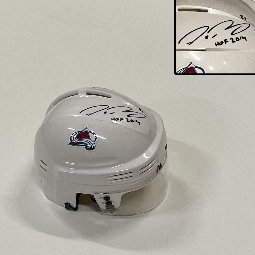 PETER FORSBERG Signed Colorado Avalanche White Mini Helmet - HOF 2014