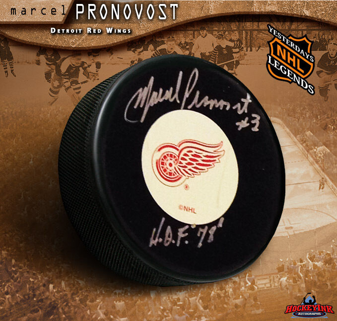 MARCEL PRONOVOST Signed Detroit Red Wings Puck w/ Hall of Fame Inscription