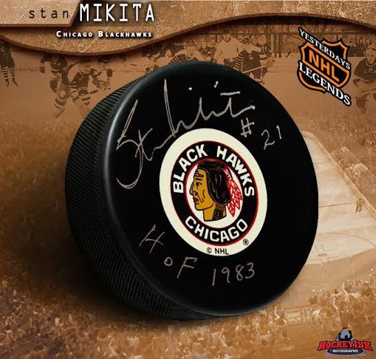 STAN MIKITA Signed Chicago Blackhawks Original Six Puck w/ HoF Inscription