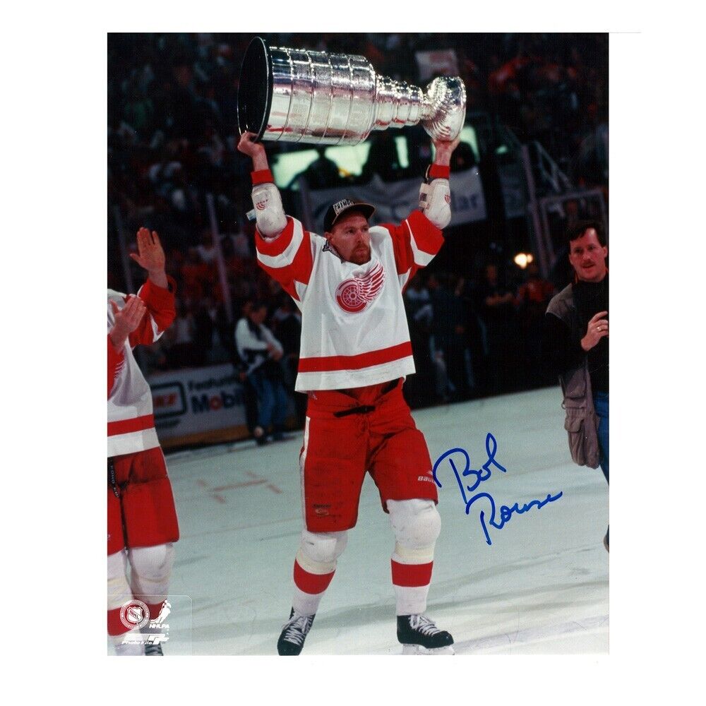 BOB ROUSE Signed Detroit Red Wings 8 x 10 Photo W/ Stanley Cup - 70523