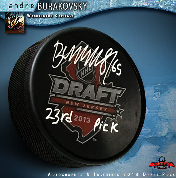 ANDRE BURAKOVSKY Signed 2013 Draft Puck 23rdPick Inscription Washington Capitals