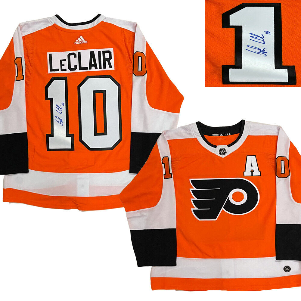 JOHN LECLAIR Philadelphia Flyers Signed Orange Adidas PRO Jersey