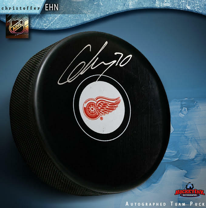 CHRISTOFFER EHN Signed Detroit Red Wings Puck