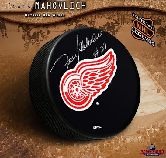 FRANK MAHOVLICH Signed Detroit Red Wings Puck - Toronto Maple Leafs