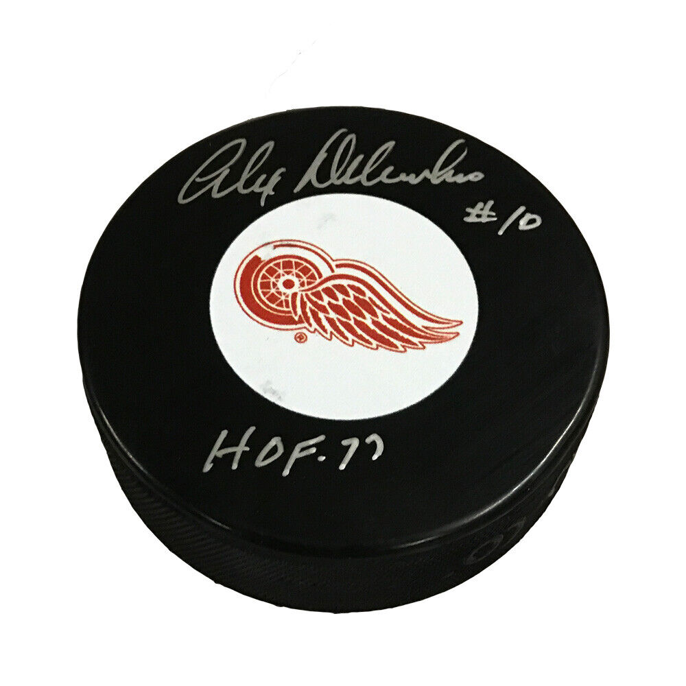ALEX DELVECCHIO Signed Detroit Red Wings Puck original 6 w/HOF (silver)