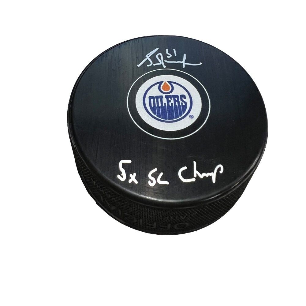 GRANT FUHR Signed Edmonton Oilers Puck - 5x SC Champs