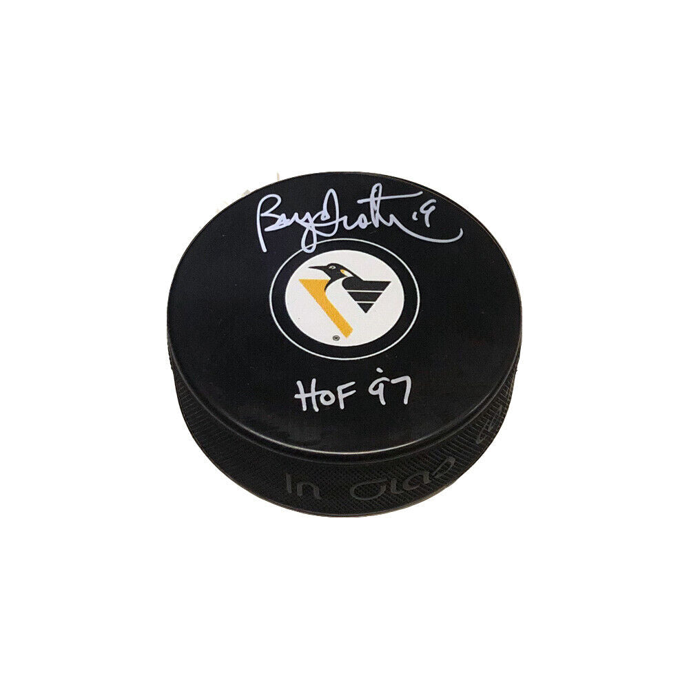 BRYAN TROTTIER Signed Pittsburgh Penguins Puck - HOF 97