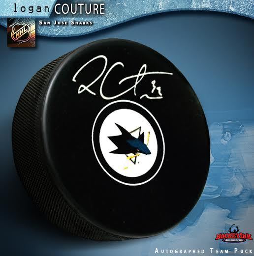 LOGAN COUTURE Signed San Jose Sharks Puck
