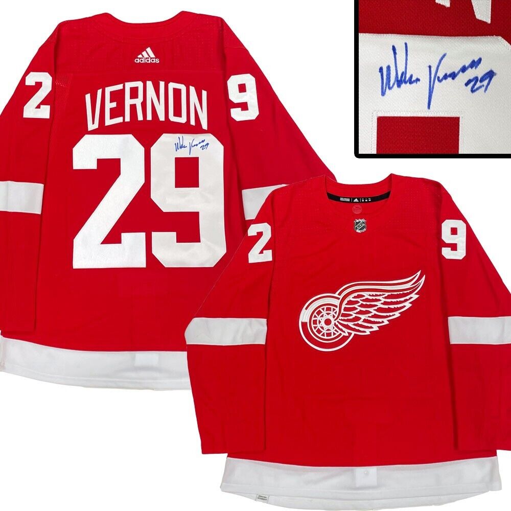 MIKE VERNON Signed Detroit Red Wings Red Adidas PRO Jersey