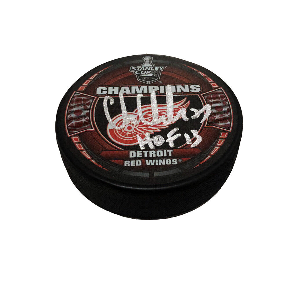 CHRIS CHELIOS Signed Detroit Red Wings Stanley Cup Champs 2008 Puck - HOF 13
