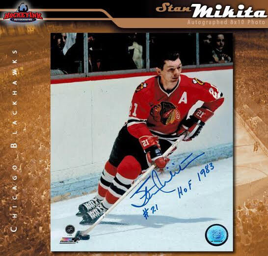 STAN MIKITA Signed Chicago Blackhawks 8 x 10 Photo w/ HoF Inscription - 70303