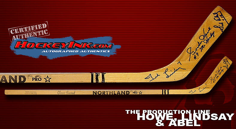 PRODUCTION LINE Signed Northland Jr. Model Stick - T. Lindsay, G. Howe, S. Abel