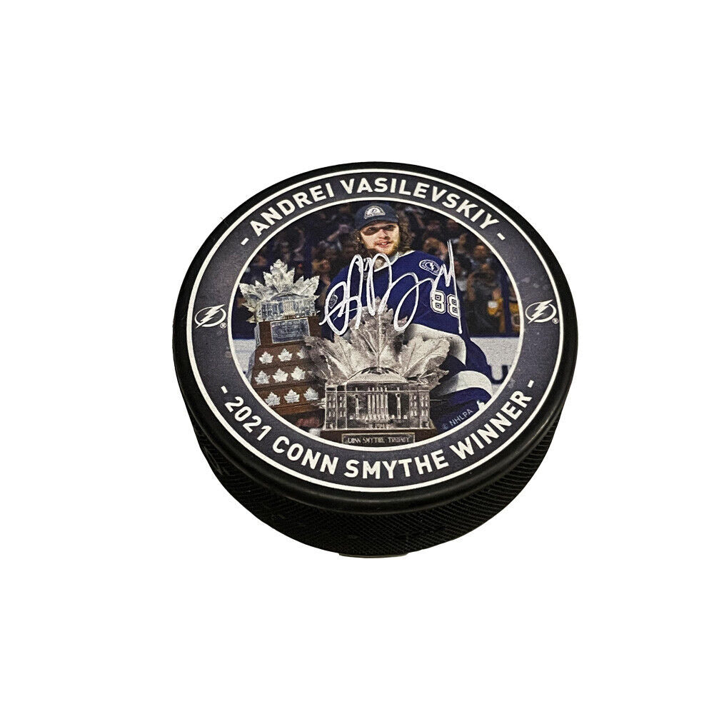 ANDREI VASILEVSKIY Signed 2021 Conn Smythe Winner Puck - Tampa Lightning