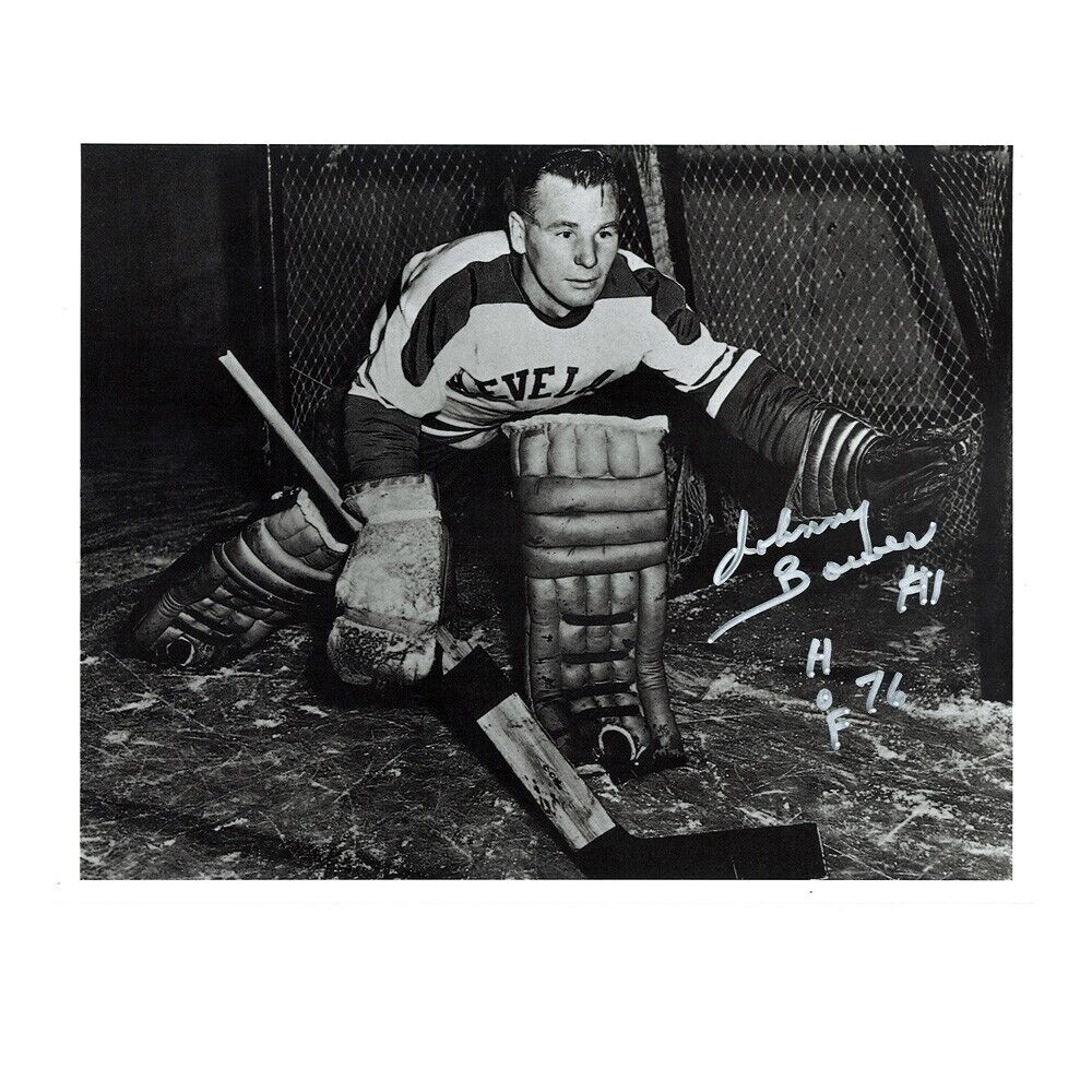 JOHNNY BOWER Signed Cleveland Barons 8 x 10 photo W/ HOF - 70566 B