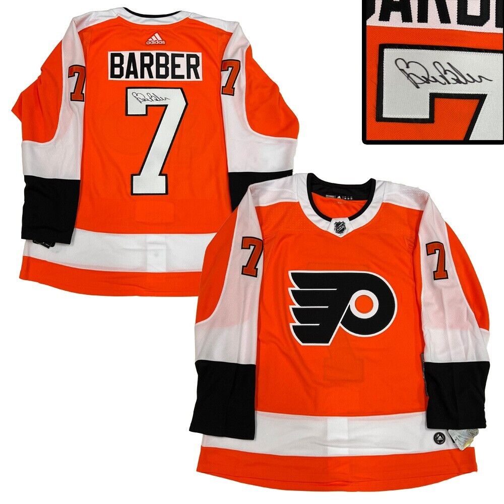 BILL BARBER Signed Philadelphia Flyers Orange Adidas PRO Jersey
