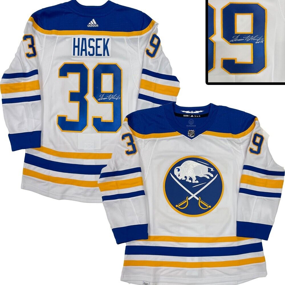 DOMINIK HASEK Signed Buffalo Sabres White Adidas PRO Jersey - HOF 14