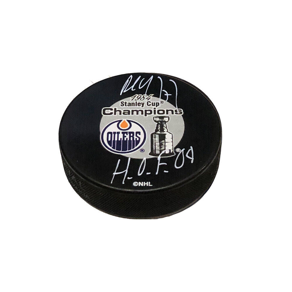 PAUL COFFEY Signed Edmonton Oilers 1984 Stanley Cup Champions Puck - HOF 04