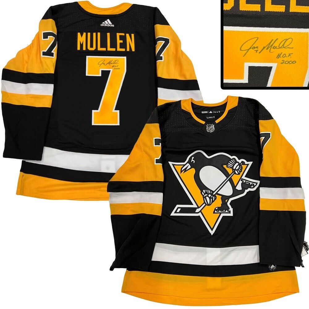 JOE MULLEN Signed Pittsburgh Penguins Adidas PRO Jersey w/ HOF Inscription